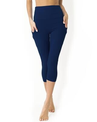 High Waisted Yoga Capri Leggings - Navy Blue High Waisted Yoga Capri Leggings - Navy Blue