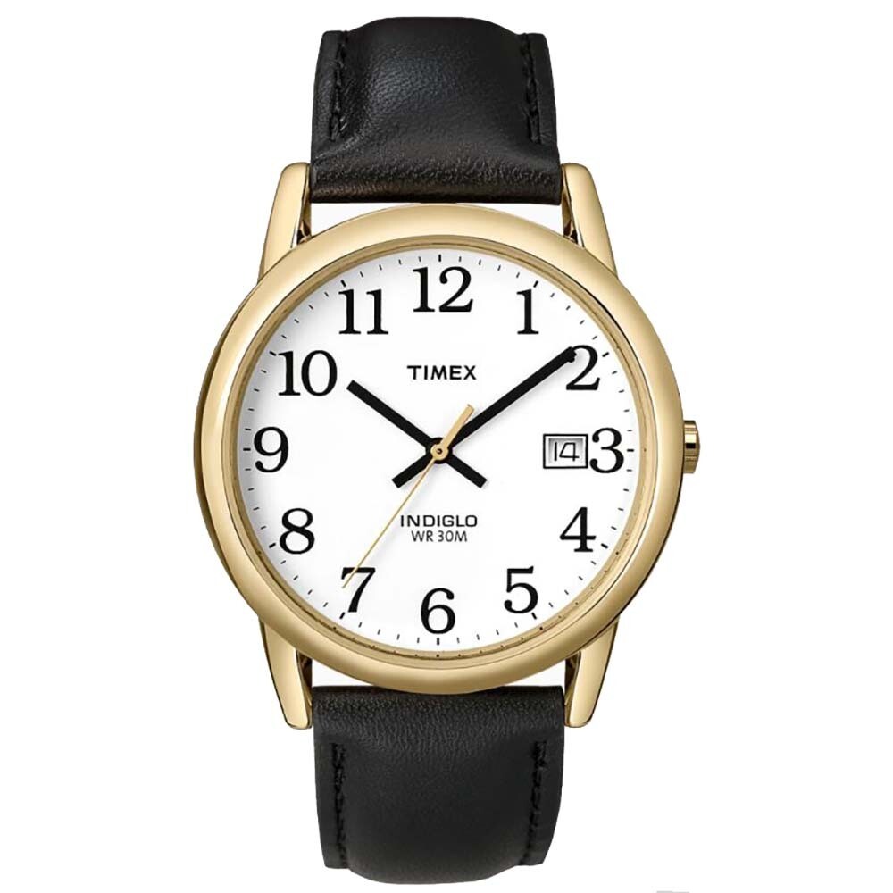 Timex Easy Reader 35mm Watch - Black Leather Strap/Gold Tone Case