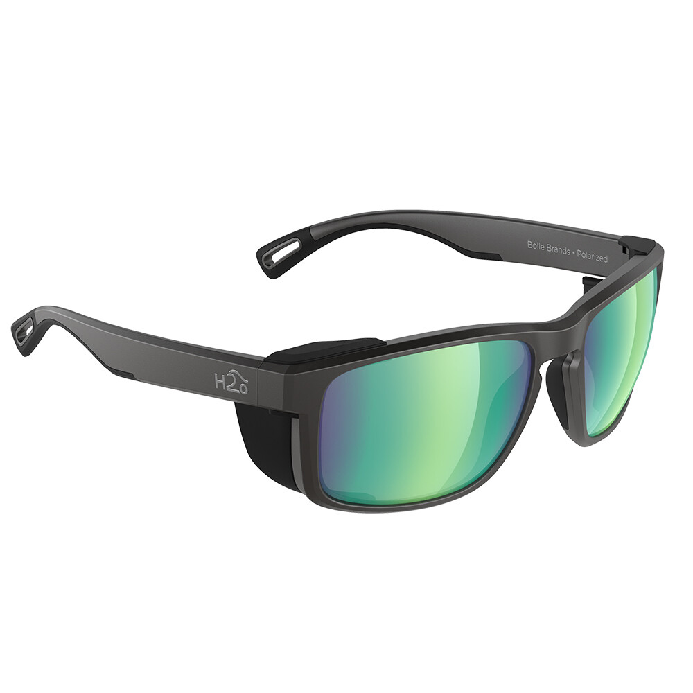 H2Optix Reef Sunglasses Matt Black, Brown Green Flash Mirror Lens Cat. 3 - AntiSalt Coating w/Floatable Cord