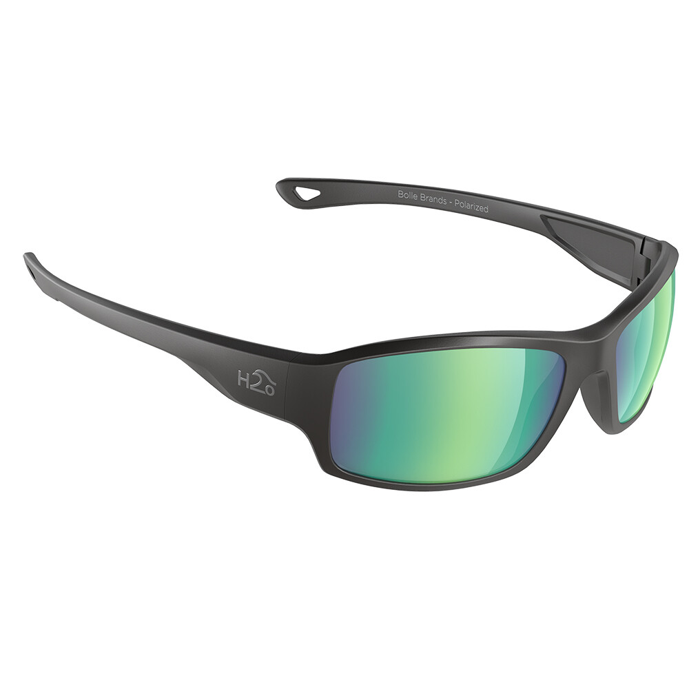 H2Optix Beachwalker Sunglasses Matt Black, Brown Green Flash Mirror Lens Cat. 3 - AR Coating