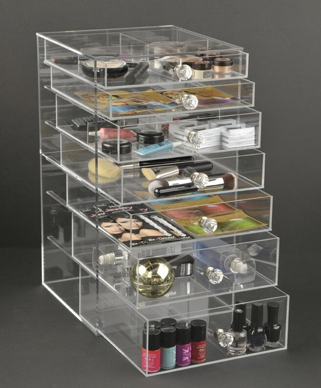 Acrylic Makeup Organizer Cosmetic Storage Case, Clear Drawers (A7R-K) -  American Acrylic Display Inc.