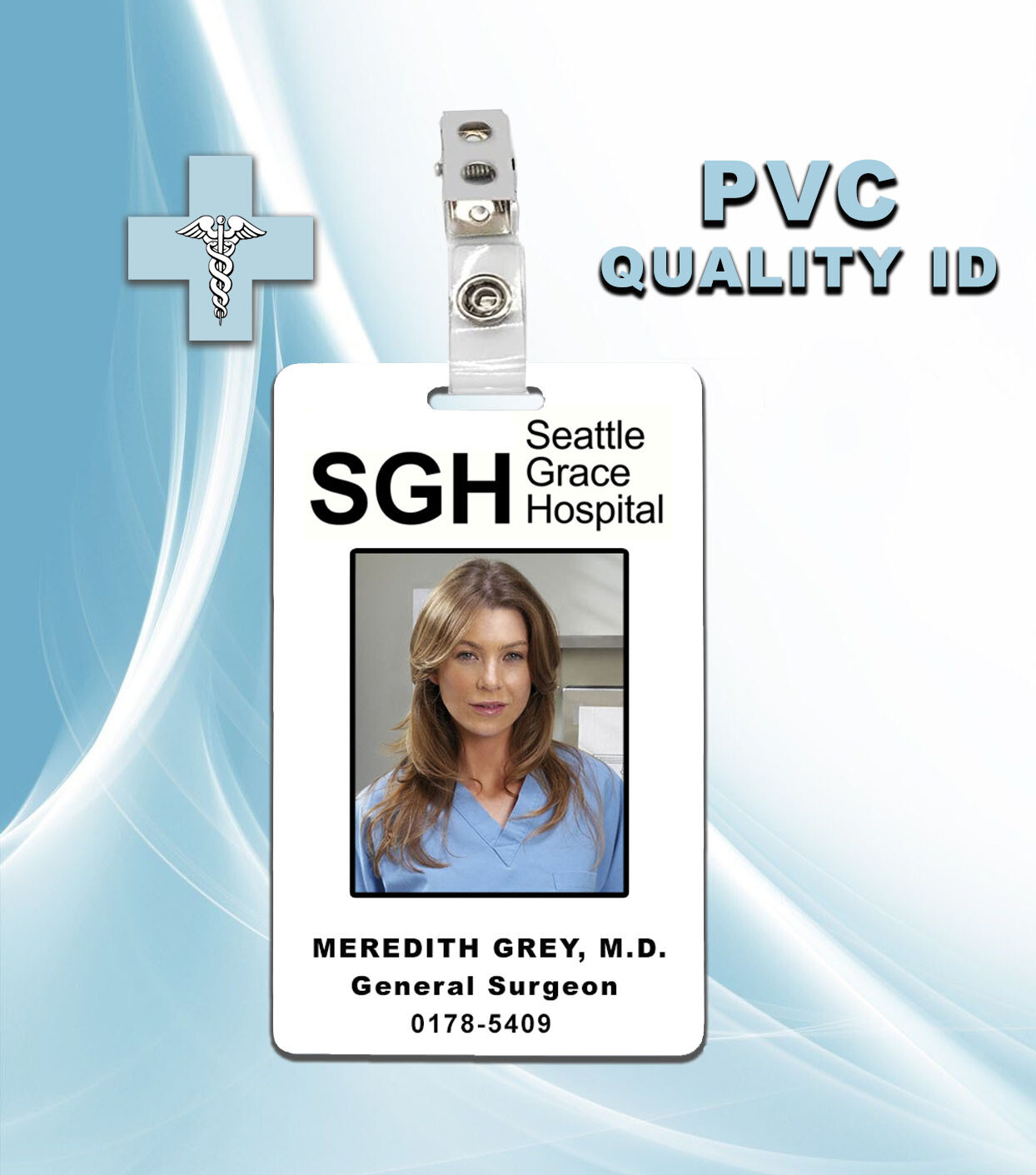 Grey s Anatomy Meredith Grey Sloan Memorial Hospital ID Badge PVC