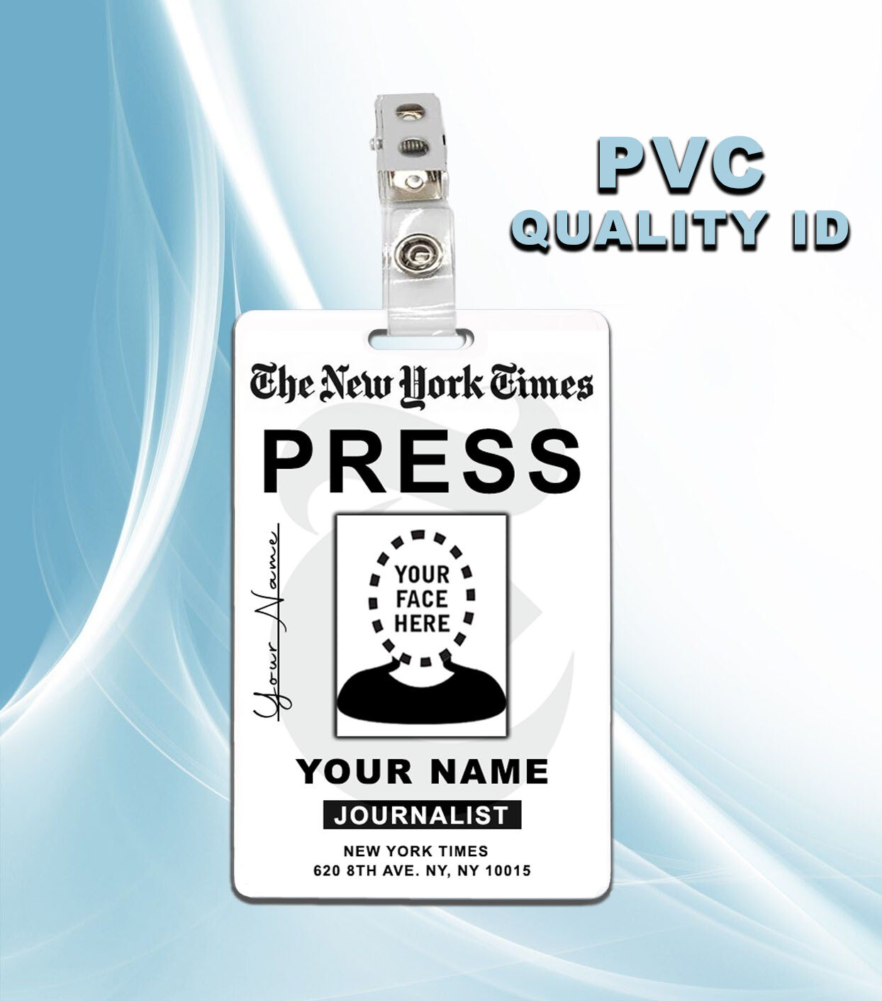 Custom New York Times Press Pass ID Badge PVC