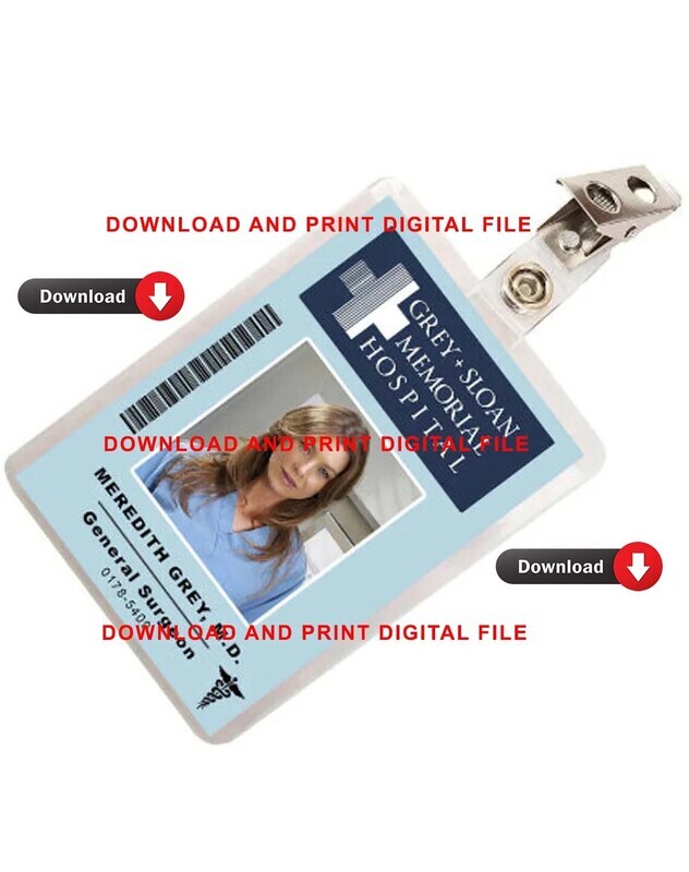 Grey&#39;s Anatomy Meredith Grey ID Badge Image Download PDF