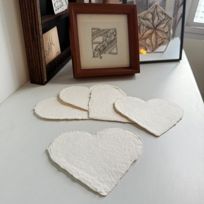 7F5R Studio - Handmade Watercolour Rag Paper 9cm Heart 5pc set