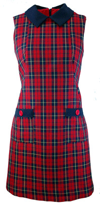 mod dress, 1960s dress, 60s dress, mod clothing, mod style, mod girl, flower button, sixties dress, 1960s fashion, mod fashion, mod, scooter dress, retro dress, viintage style, mary quant style, A liine dress, shift dress, red dress, collar, tartan dress, stewart tartan, patch pockets