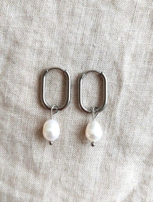 Big pearl earrings silver