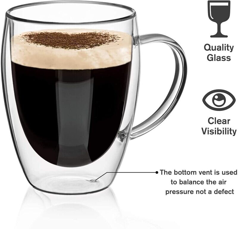 Double Wall Glass Coffee Mugs with Handle