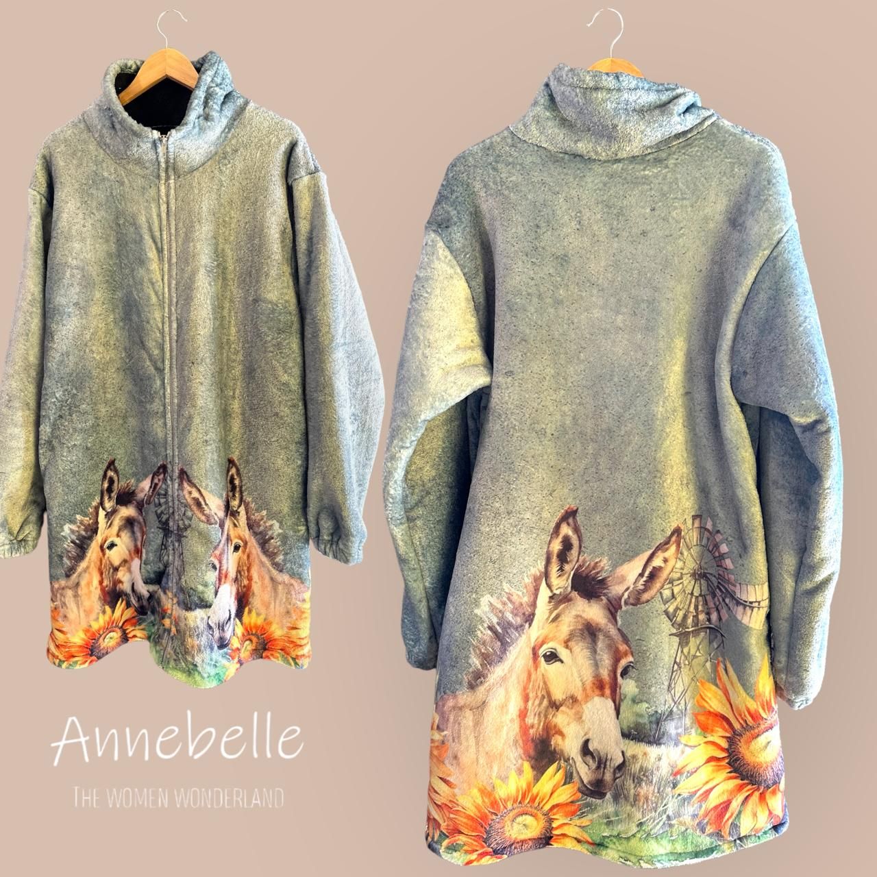 A-Line Sheeps Fleece Coat Donkey &amp; Sunflowers