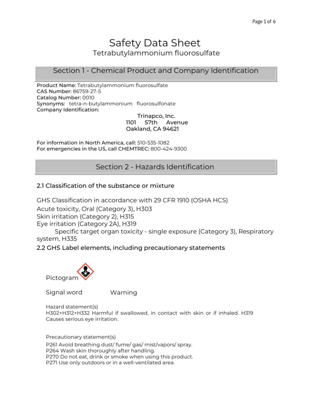 Tetrabutylammonium fluorosulfonate, 100g