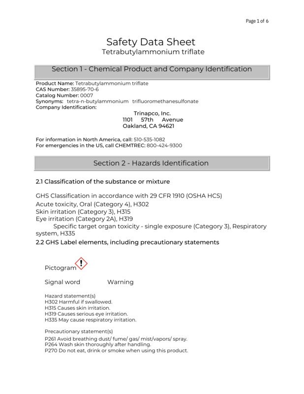 Tetrabutylammonium triflate, 1kg