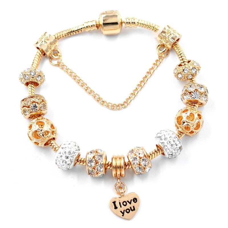 Gold snake chain crystal heart bracelet