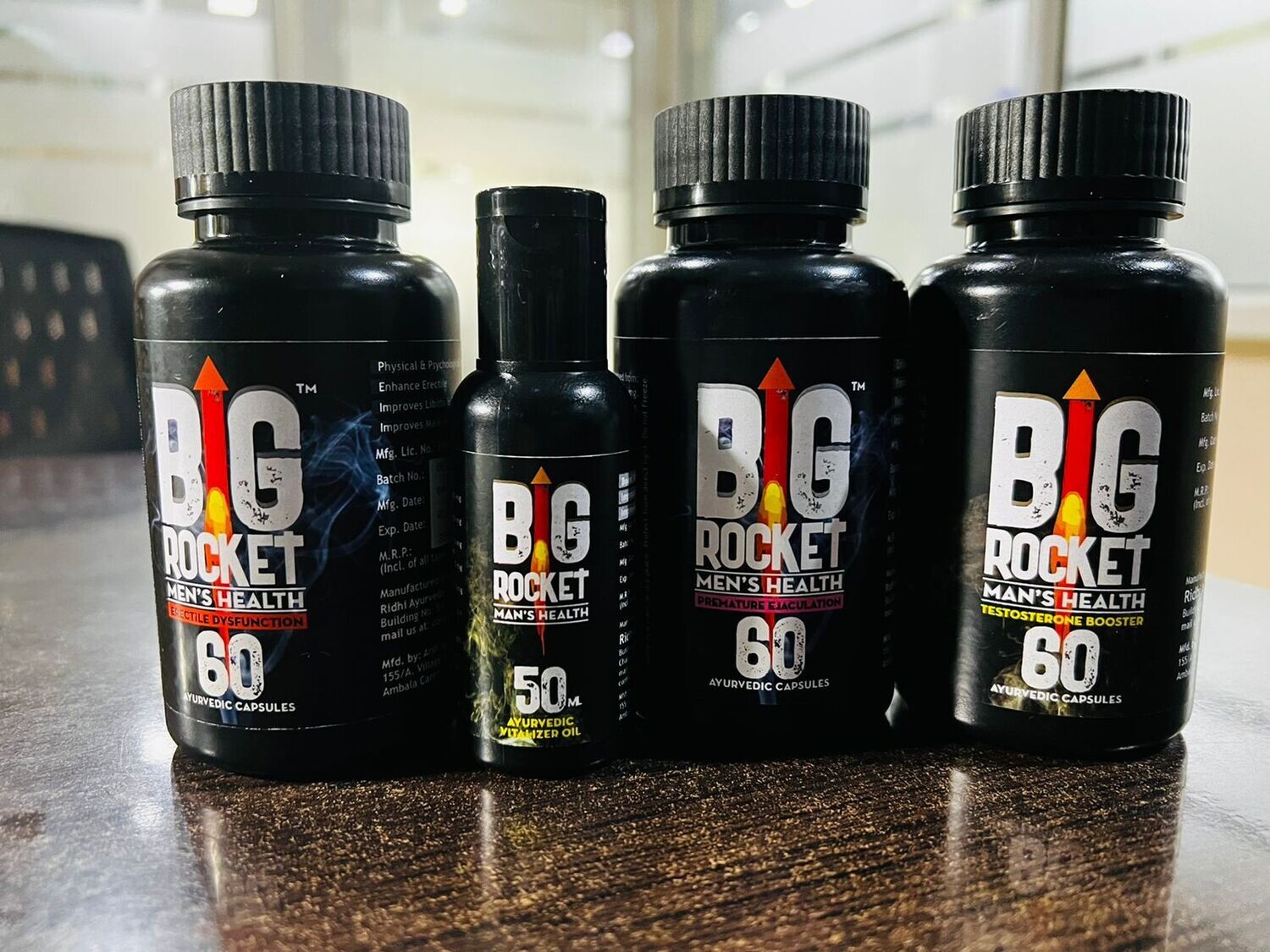 (Pack for 4) BigRocket Men&#39;s Health Kit (
Men&#39;s Oil + Size Enlargement 60Cap + Premautre Ejaculaion 60cap + Erectile Dysfunction 60cap) [Approved by the Ministry of AYUSH]
