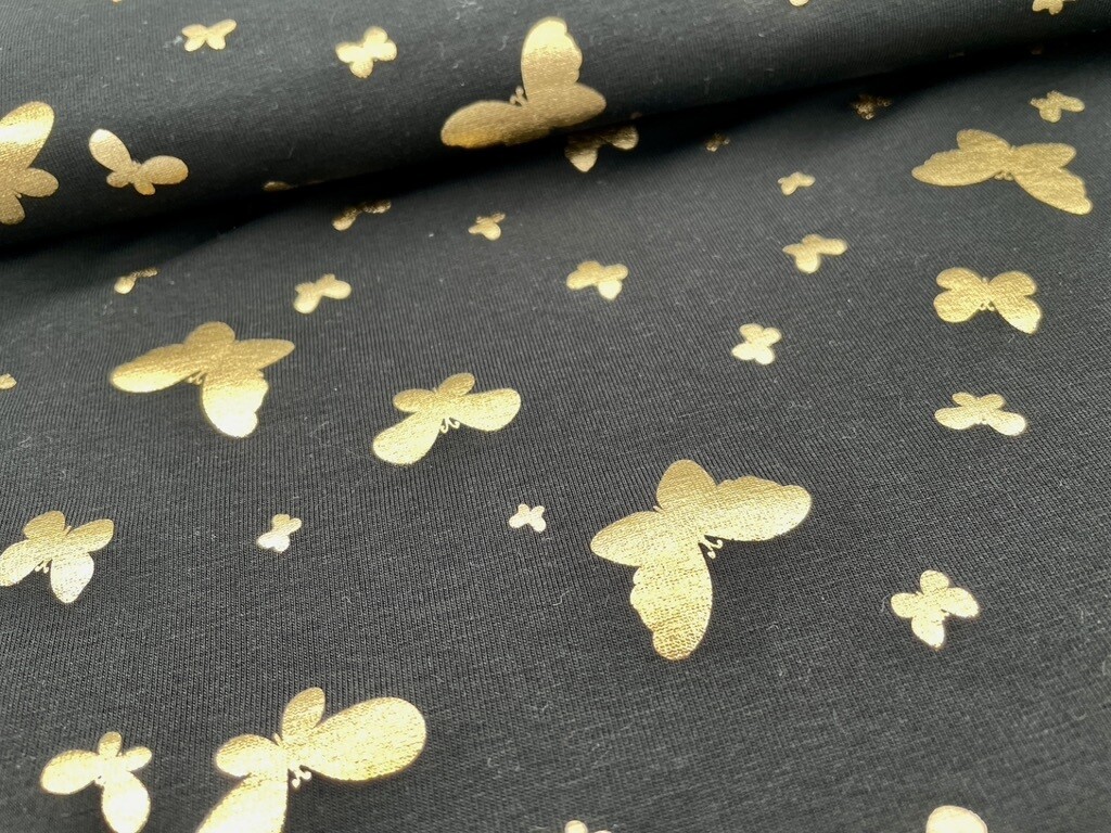 Foil Print Jersey "Schmetterling"Schwarz Gold