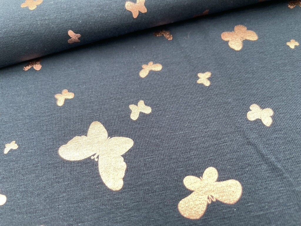 Foil Print Jersey "Schmetterling" Navy Rosegold