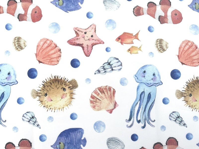 Reststück Premium Baumwolle Reststück Premium Baumwolle "Sea Life" 55 cm x 145 cm