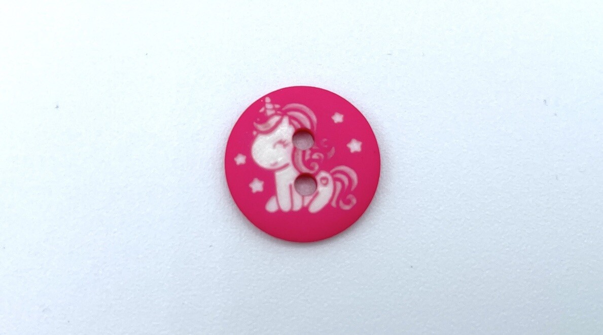 Kinderknopf "Einhorn" 1,5 cm Durchmesser Pink Zweiloch