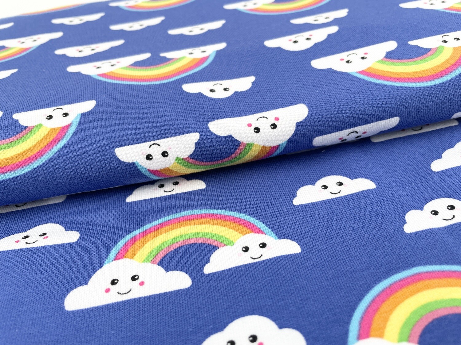 French Terry "Happy Rainbows" Blau