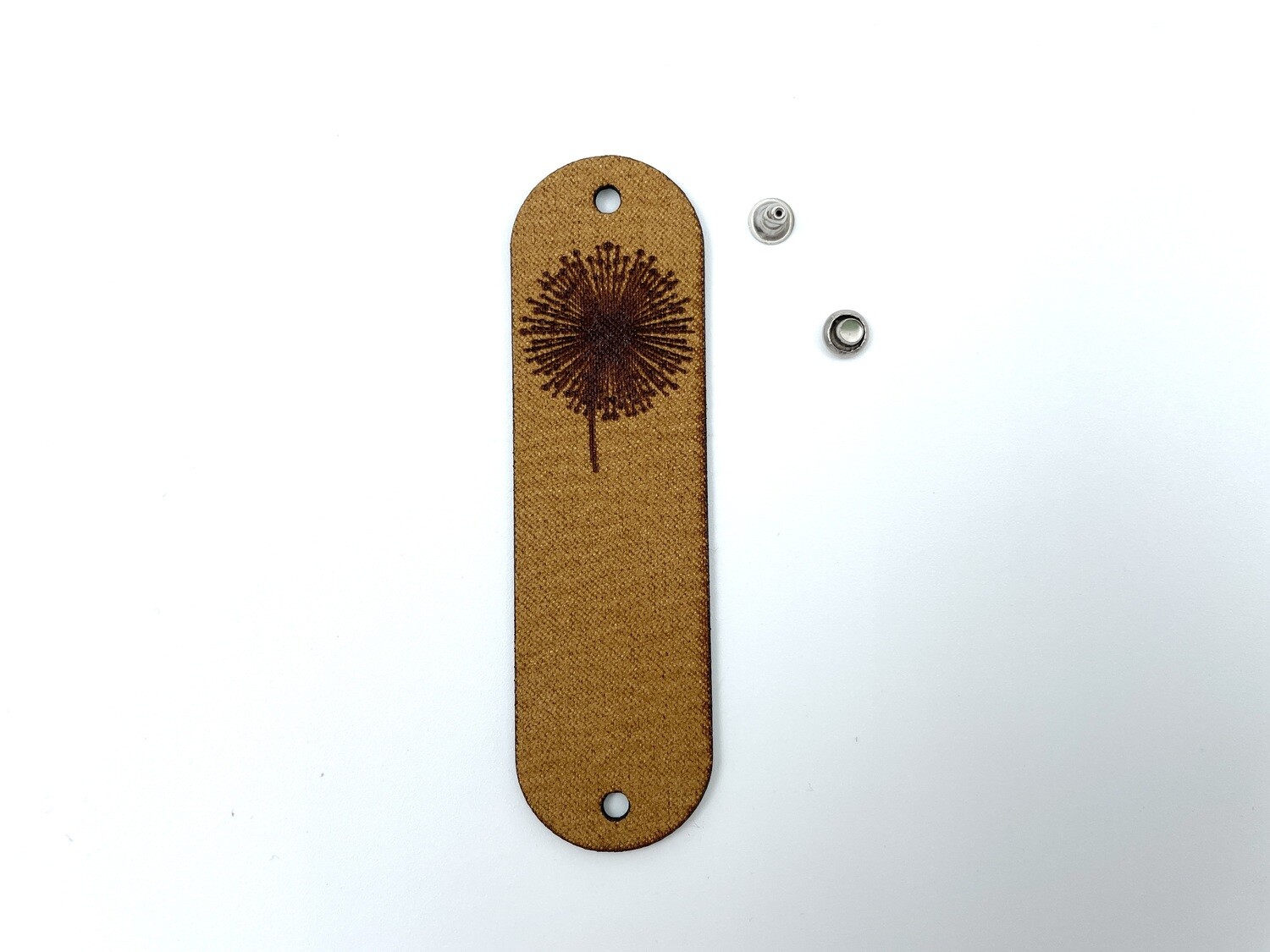 Kunstleder Label zum Knicken "Pusteblume" Senfgelb