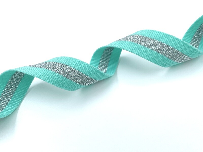 Gurtband 25 mm Mint mit silberfarbenen Lurexstreifen Gurtband 25 mm Mint mit silberfarbenen Lurexstreifen