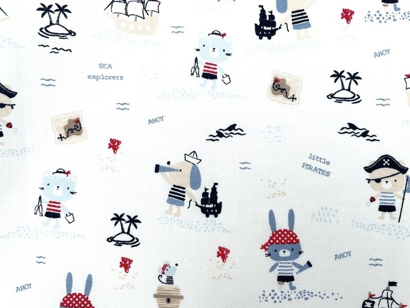 Reststück Bio Baumwolle Reststück Bio Baumwolle "Pirates" Weiß 65 cm x 145 cm