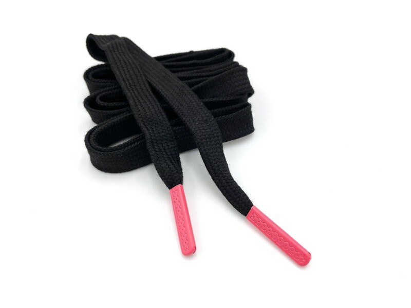 Drawstring Flachkordel mit fertigen Kordelenden Schwarz mit Neonpink 1,2 cm breit