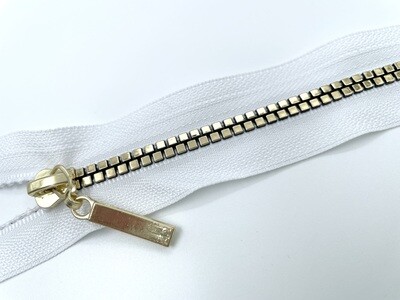 Reißverschluss teilbar 70 cm Weiß Gold Jackenreißverschluss