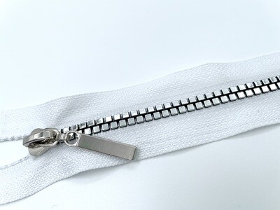 Reißverschluss teilbar 70 cm Weiß Silber Jackenreißverschluss