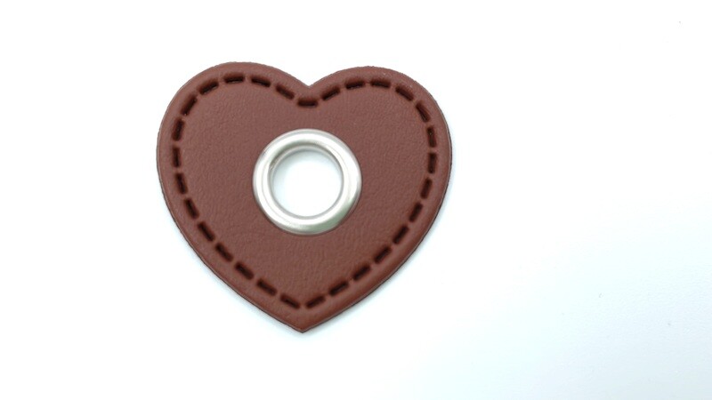 Ösen Patch Herz Kunstleder Öse 0,8 cm Durchmesser Cognac
