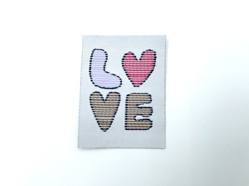 Aufbügler "Love" Hellgrau Rosa Label Patch