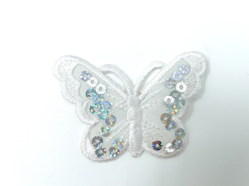 Aufbügler Schmetterling mit Pailleten Weiß Aufnäher