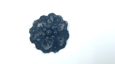 Aufnäher Blume mit Perlenkranz Schwarz