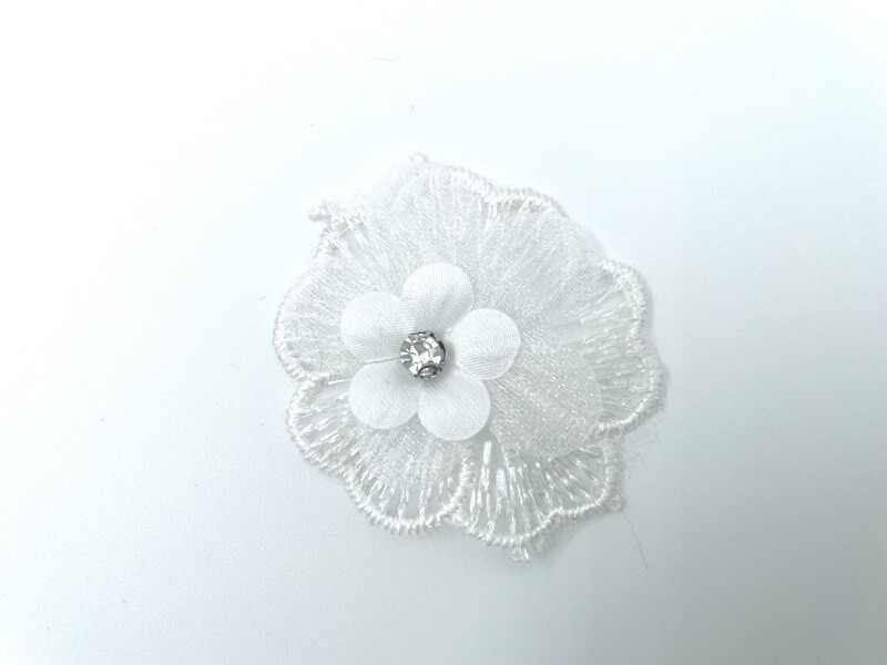 Aufnäher Blume mit Strass Steinchen Weiß