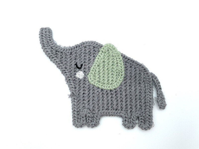 Aufnäher Elefant Häkel Optik Grün