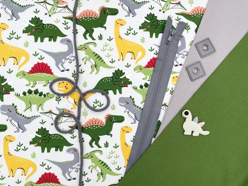 Materialpaket Sweatjacke Kinder Größe 74 - 122 "Dino"