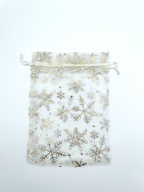 Organza Geschenkbeutel mit Schneeflocken in Silber und Gold