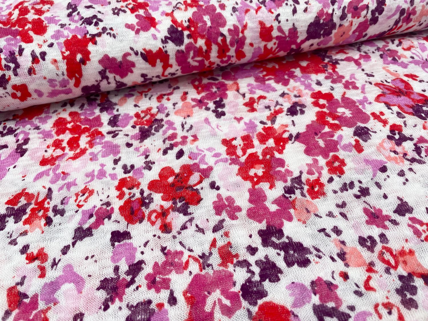 Leichter Viskose Sommerstrick "Little Flowers" Pink