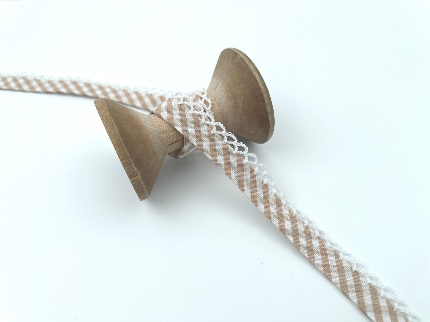 Baumwoll Paspelband mit Spitze Beige