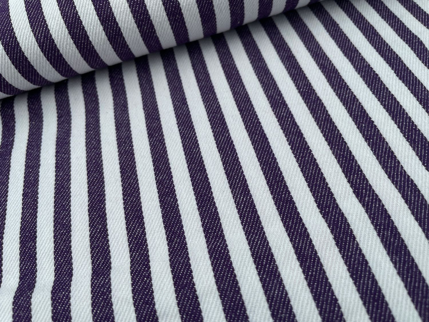 Baumwoll Jeans-Stoff Lila Weiß gestreift Streifen