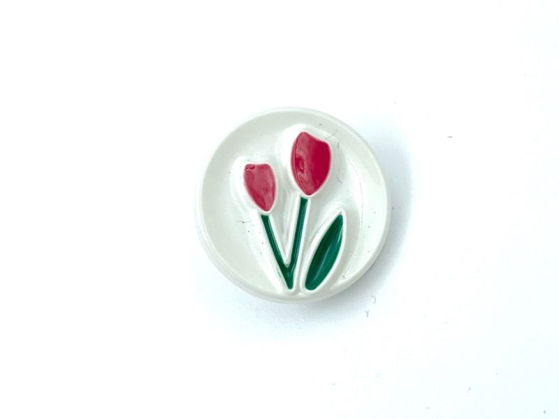 Knopf Tulpe Weiß Rot  1,7 cm Durchmesser