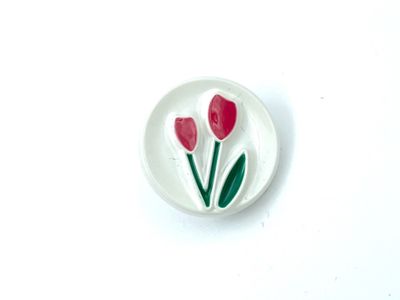 Knopf Tulpe Weiß Rot  1,7 cm Durchmesser