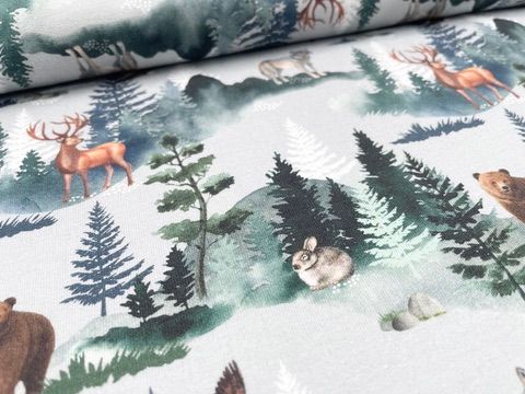 Reststück Premium French Terry Digtaldruck "Waldtiere" 85cm x 150cm