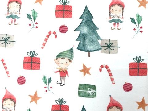 Reststück Premium French Terry  Reststück Premium French Terry "Wichtel" 48cm x 150cm Weihnachtsstoff