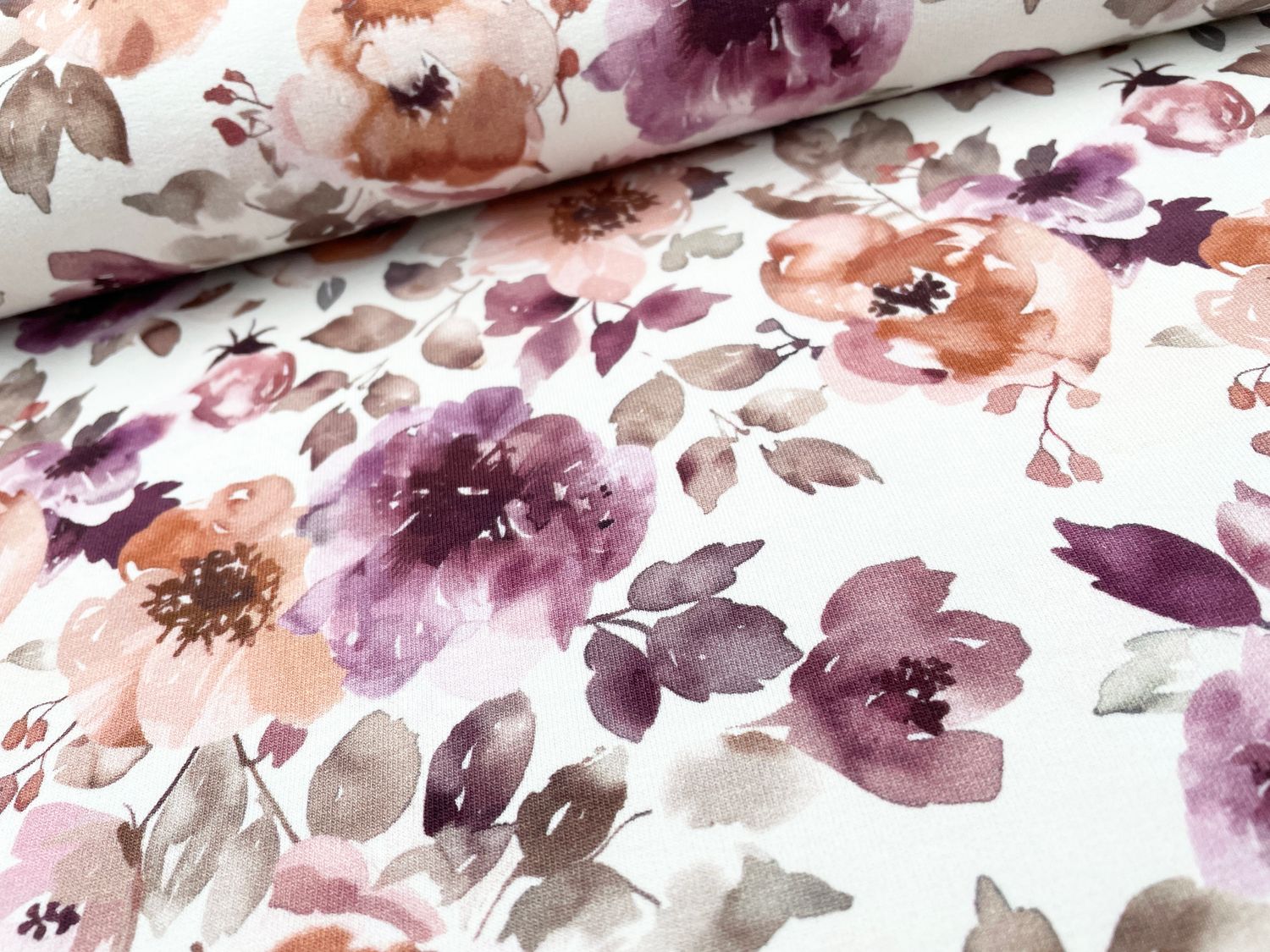 Digitaldruck Sommersweat "Herbst Blumen" French Terry geraut