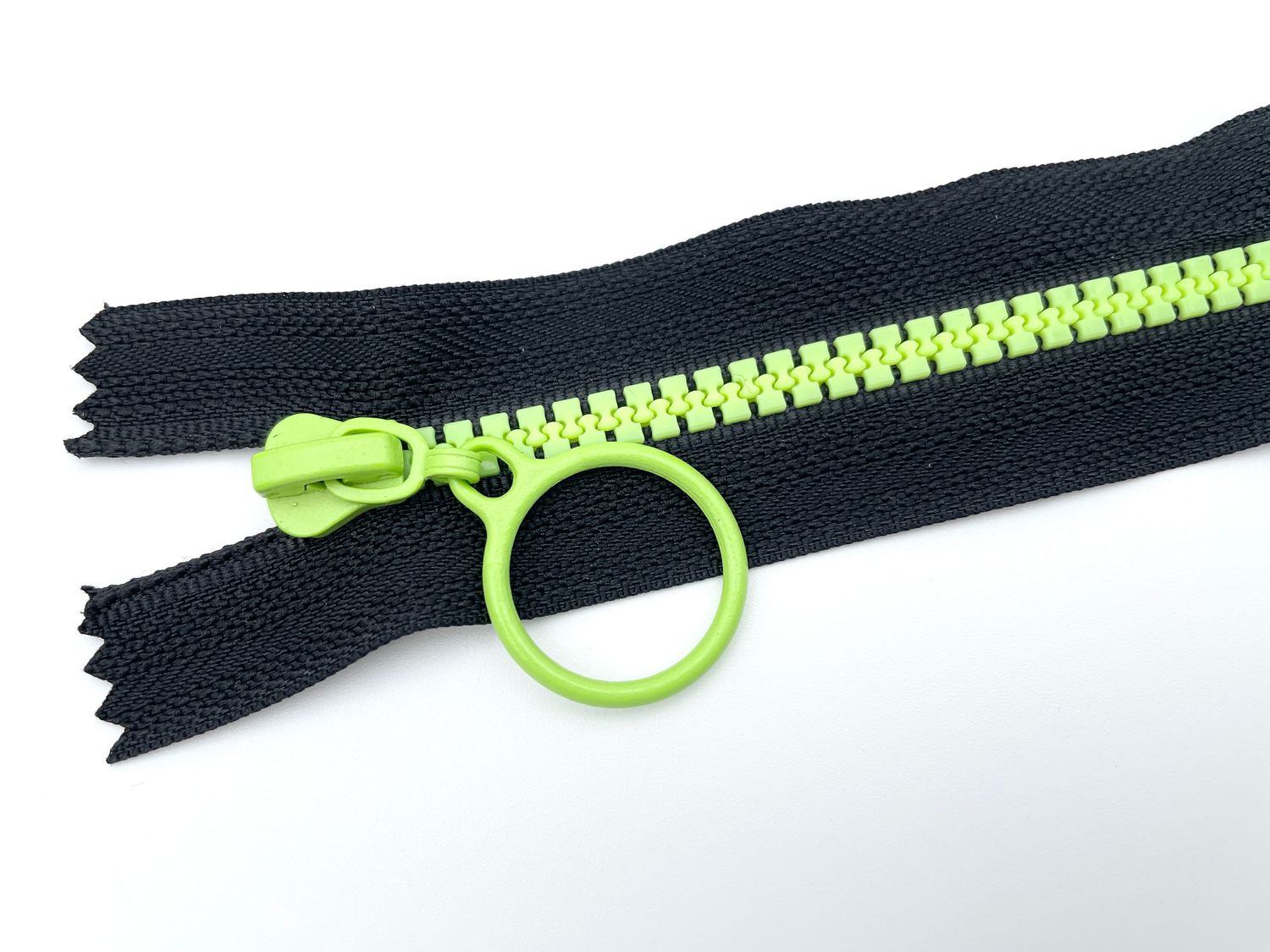 Reißverschluss mit Ring Zipper 25 cm Schwarz Neon Grün nicht teilbar