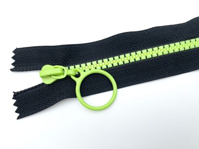 Reißverschluss mit Ring Zipper 25 cm Schwarz Neon Grün nicht teilbar