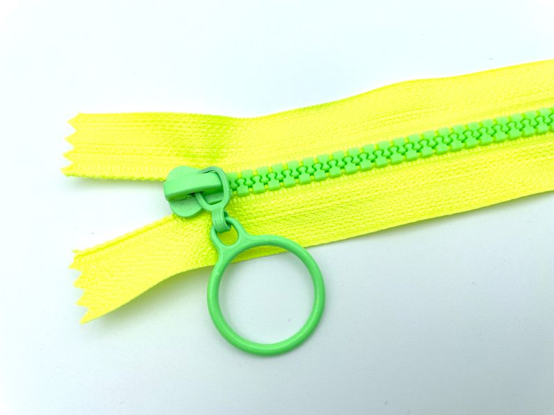 Reißverschluss mit Ring Zipper 25 cm Neon Gelb Grün nicht teilbar