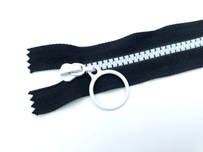 Reißverschluss mit Ring Zipper 25 cm Schwarz Weiß nicht teilbar