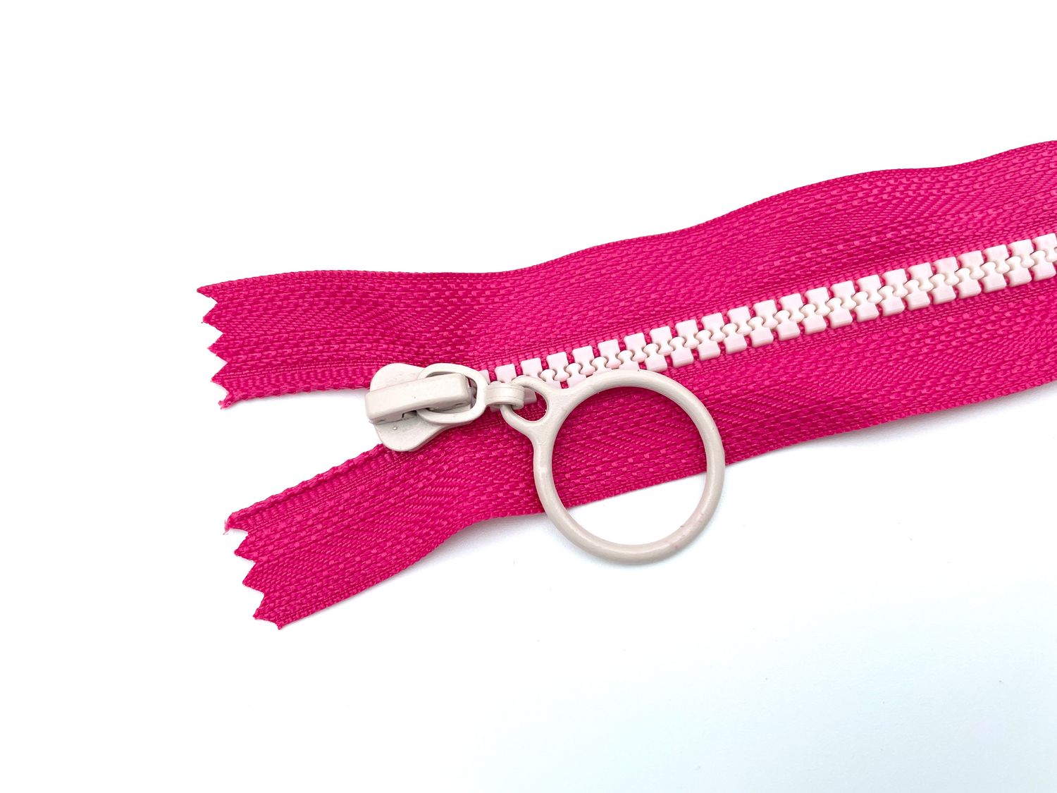 Reißverschluss mit Ring Zipper 25 cm Pink Weiß nicht teilbar