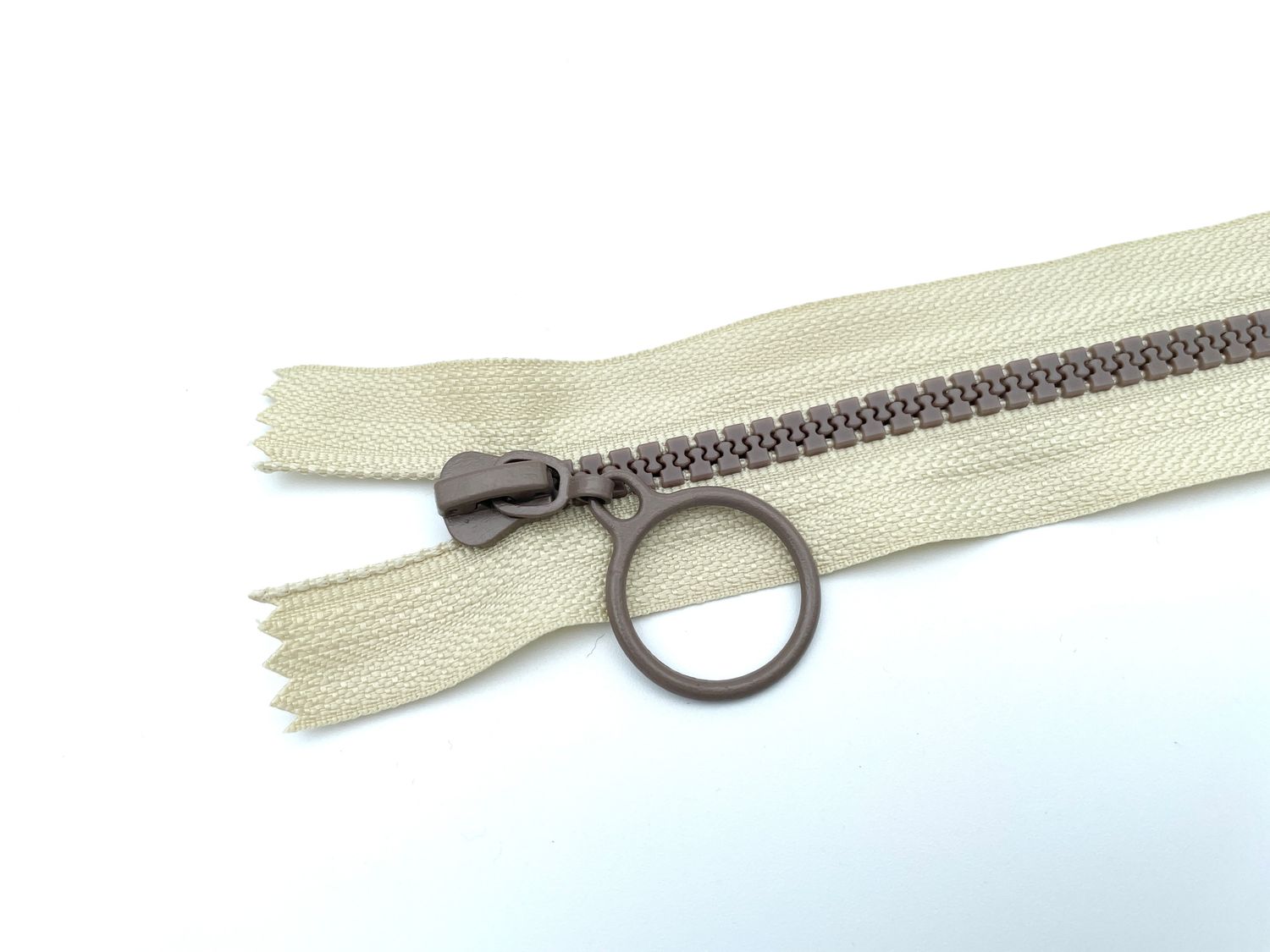 Reißverschluss mit Ring Zipper 25 cm Beige Braun nicht teilbar